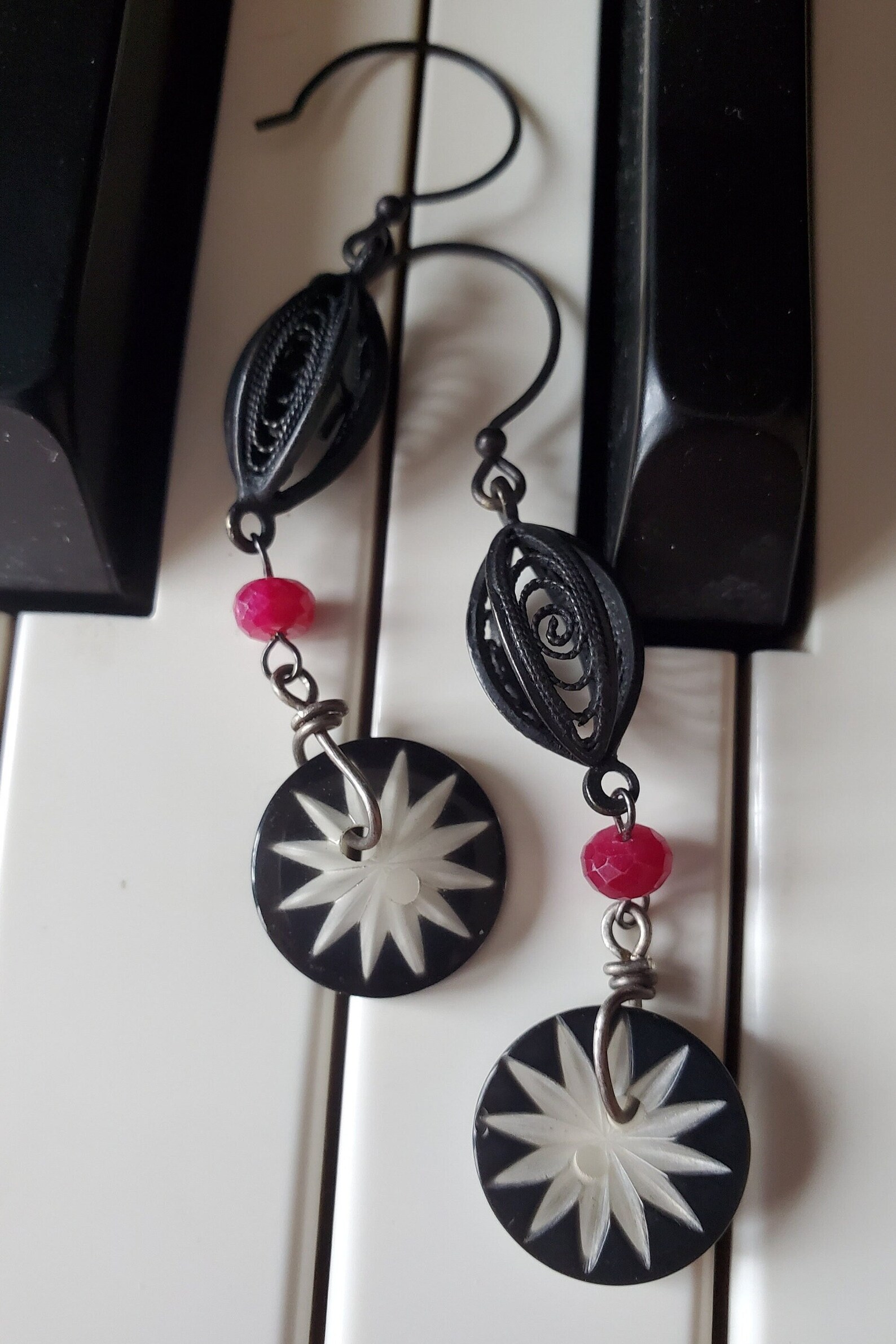 Berry Earrings Star Earrings Dangle Vintage Button Earrings Artisan ...