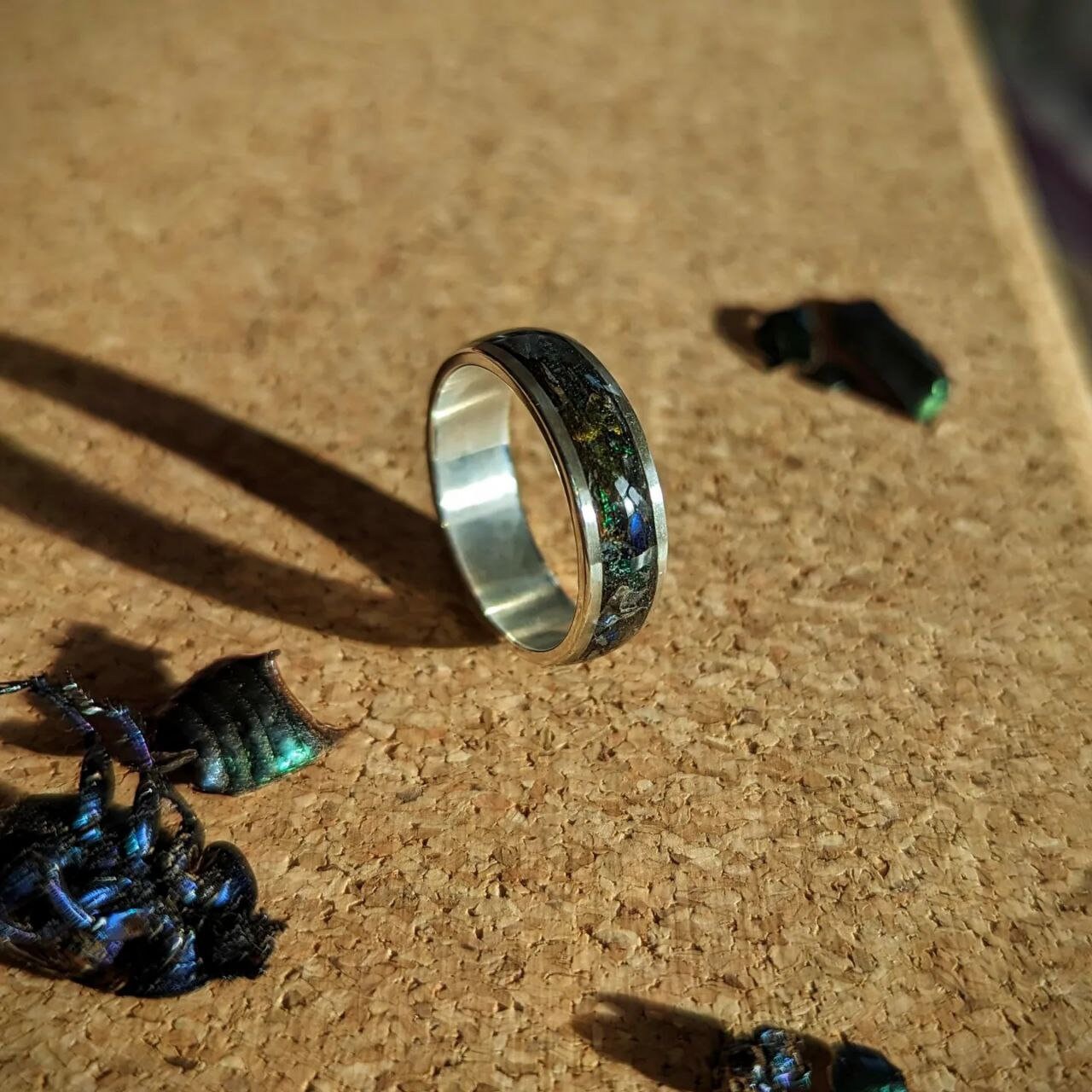 Handmade Iridescent Beetle Wing Mosaic Ring, Sterling Silver - Etsy