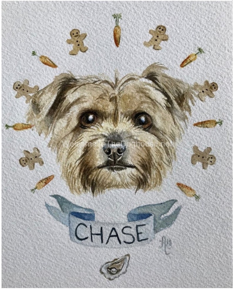 Custom Watercolor Painting Pet Portrait with name banner and border image 8