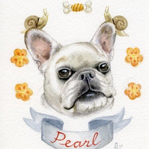 Custom Watercolor Painting Pet Portrait with name banner and border image 1