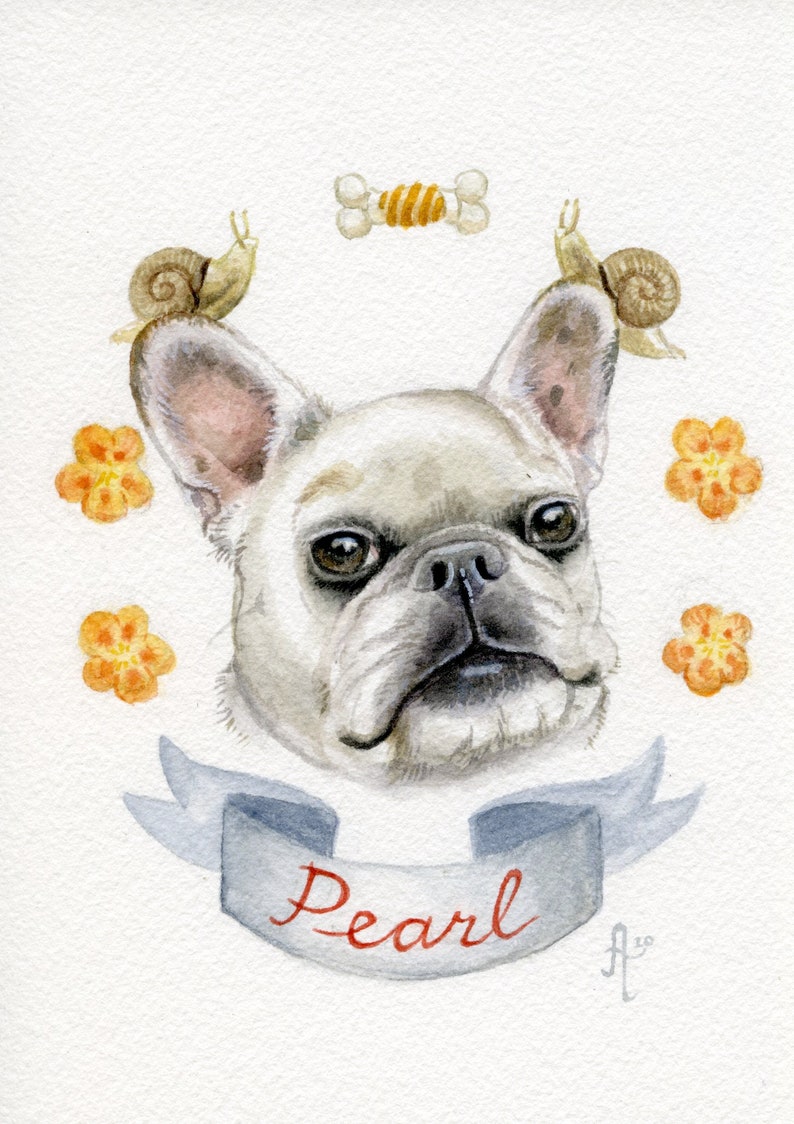 Custom Watercolor Painting Pet Portrait with name banner and border image 1