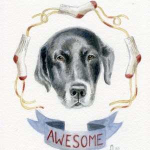 Custom Watercolor Painting Pet Portrait with name banner and border image 3