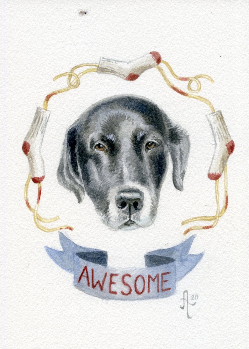 Custom Watercolor Painting Pet Portrait with name banner and border image 3
