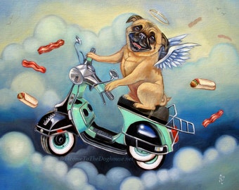 Pug riding Scooter Art Prints