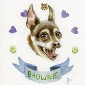 Custom Watercolor Painting Pet Portrait with name banner and border image 6