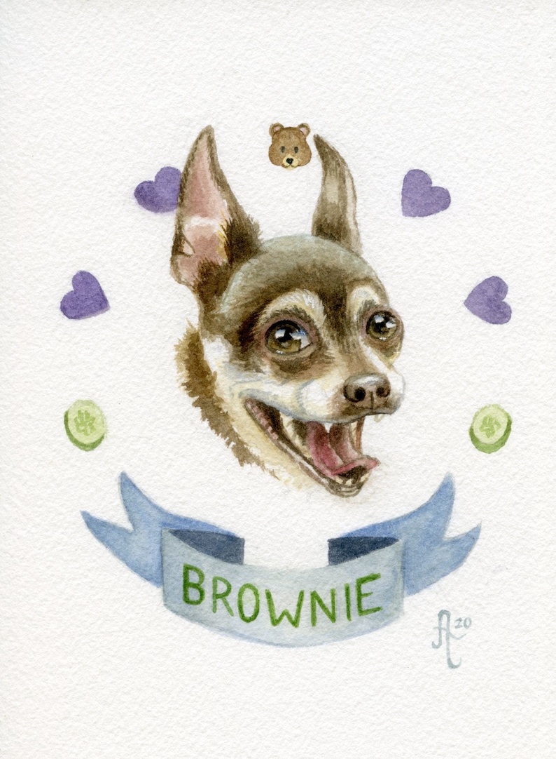 Custom Watercolor Painting Pet Portrait with name banner and border image 6