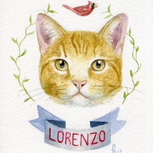 Custom Watercolor Painting Pet Portrait with name banner and border image 4