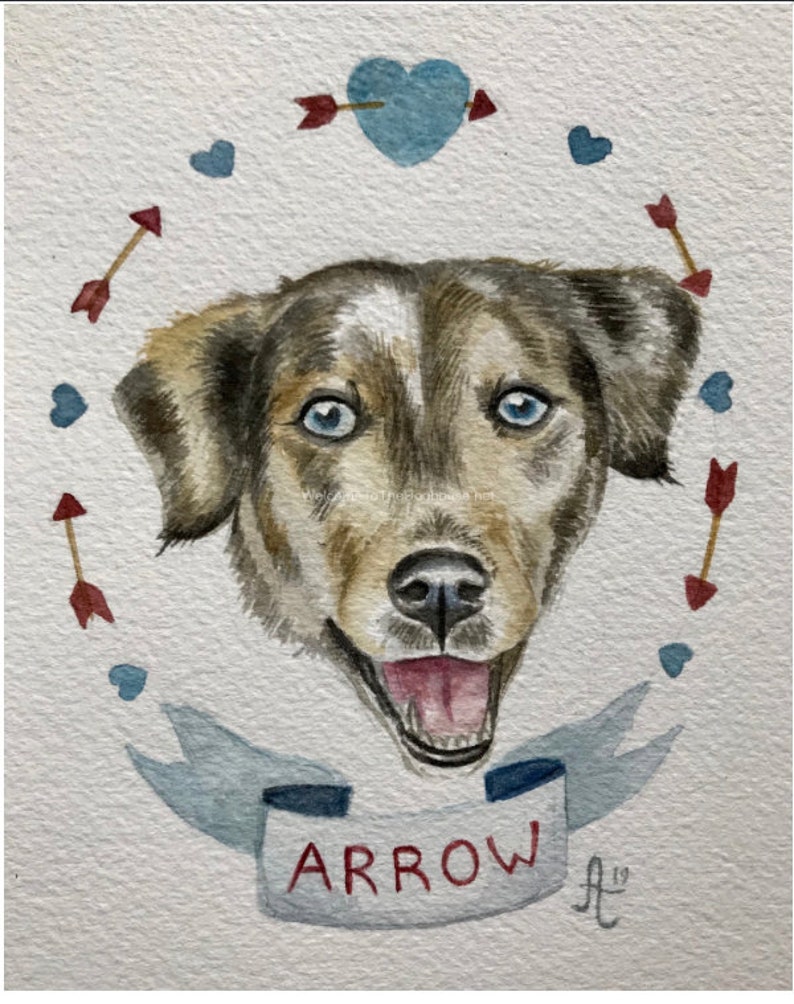 Custom Watercolor Painting Pet Portrait with name banner and border image 9
