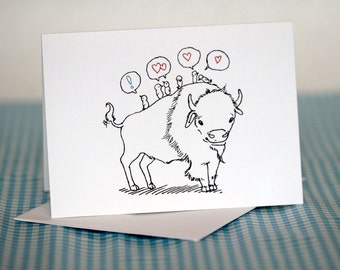 Buffalo and birds Blank Greeting Card