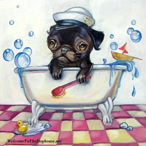 Pug in a Tub Art Print