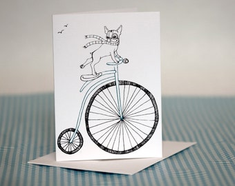 Boston Terrier Riding Bike Greeting Card
