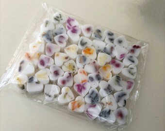 Heart Shaped Wax Melts -  Celebration Favours variety of flowers and scents. Available in packs of at least 100.