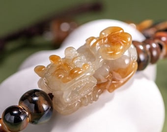 Bracciale Pixiu in giadeite gialla certificata / Amuleto Feng Shui