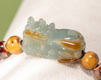 Bracciale Pixiu in giadeite fatto a mano - Perline in ceramica, ciondolo Feng Shui