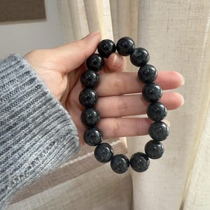 本物の黒翡翠ビーズブレスレット、天然中国翡翠バングル、大きな翡翠