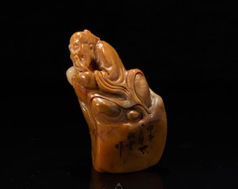 Scultura in pietra del saggio di Gaoshan / Statuetta Shoushan intagliata a mano / Arte del sigillo dello studioso del Fujian / Regalo da collezione