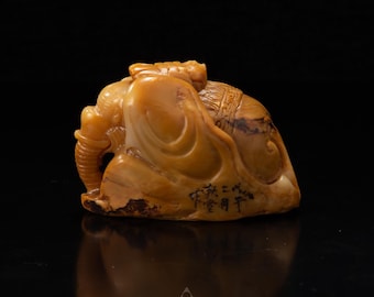Elefante portafortuna in pietra di Gaoshan / Scultura con sigillo Shoushan intagliata a mano / Arte della ricchezza e della prosperità / Fujian