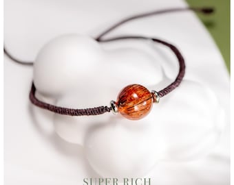 Handcrafted Rutilated Quartz Bracelet for Solar Plexus Chakra | Personal Power & Self-Confidence | Adjustable Cord