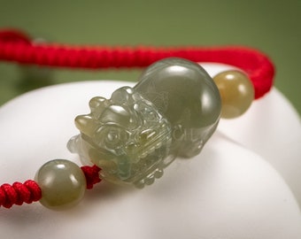 Certified TypeA Jadeite Jade Pixiu Bracelet 天然翡翠貔貅手链-Prosperity Wealth Charm, Feng Shui Energy, Lucky Grateful Protection Gift, Love Present