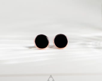 Orecchini a perno in giada onfacite / Giada nera naturale tipo A / Gioielli minimalisti in oro rosa S925