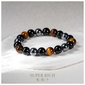 Triple Stone Protection Bracelet | Tiger's Eye, Obsidian, Terahertz