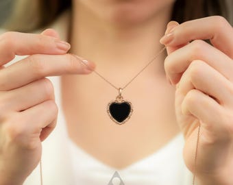 Ciondolo a forma di cuore in giadeite onfacite di tipo A / Ciondolo a forma di rosa in argento S925 / Eleganti gioielli in giada / Solara Oro