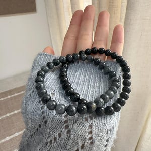 本物の黒翡翠ビーズブレスレット、天然中国翡翠バングル、大きな翡翠
