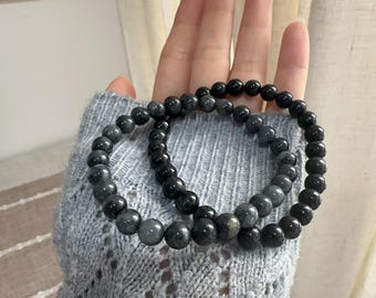 Bracciale in giadeite nera naturale tipo A / Protezione Feng Shui, Energia della ricchezza (7 mm)