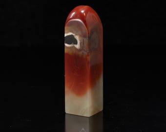 Sigillo in pietra Gaoshan / Parte superiore ad arco Shoushan / Bicolore rosso crema intenso / Arte da collezione del Fujian