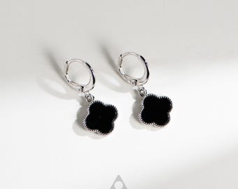 Orecchini pendenti a forma di quadrifoglio in giada - Argento sterling, portafortuna a quattro foglie