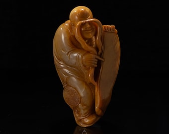 Gaoshan Stone Shou Xing Carving | God of Longevity Shoushan Sculpture | Fujian Collector Art