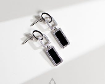 Orecchini pendenti moderni in giada onfacite - Argento sterling