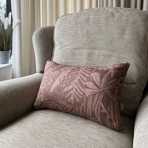 Handmade Rectangle 100% Linen, Botanical Floral Design, Rust Colour, Earthy Tones, 24&quot; X 16&quot; Filled Premium Superfill Microdown Cushion