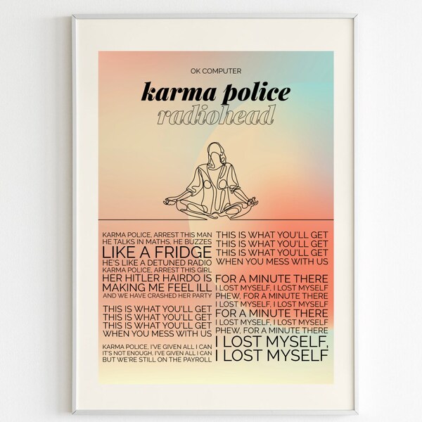 Karma Police Lyric Poster, Radiohead Poster, Radiohead Wall Art, Indie Music Poster, Indie Present, Birthday Gift, Music Lover Gift