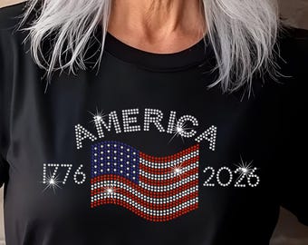 America 250th Shirt Rhinestone Flag, 1776 2026 Anniversary American Flag Ladies Tank top, Patriotic Bling Sparkly, 4th of July, USA