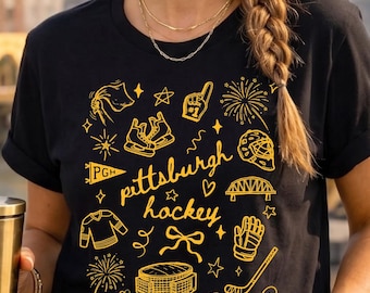 Pittsburgh Hockey Comfort Colors Shirt, Cute Doodle Game Day Tee, PGH Fan Gift Apparel, Yinzer Hockey Gear