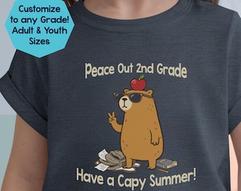 Funny Last Day of School Shirt Peace Out Second Grade, Have a Capy Summer, Comfort Colors Teacher or Student Shirt, Kids Summer Break
