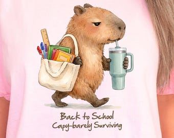 Funny Back to School Teacher Comfort Colors T, Capybara T-shirt, Kindergarten, Preschool, Pre-K  Capy-barely Surviving