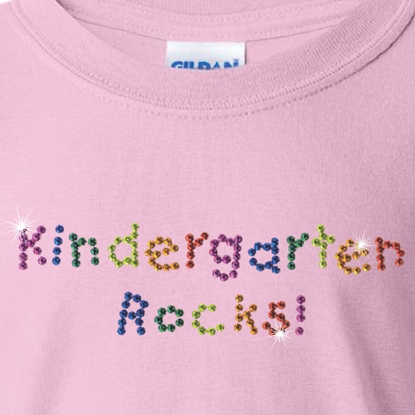 KIndergarten Rocks Rhinestud T shirt first day of school back to school 1st day of school picture bling rhinestones rhinestuds sparkle tee