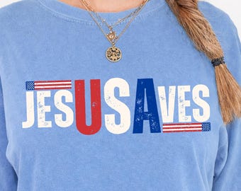 Jesus Saves USA Patriotic Comfort Colors T
