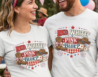 Western Gender Reveal Shirt, Patriotic Red White Pink or Blue Comfort Colors Tee