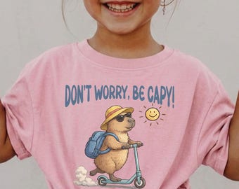 Don't Worry Be Capy Shirt, Cute Capybara Scooter Adult or Kids Youth T-Shirt
