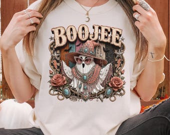 Western Cowgirl Ghost Shirt, Boojee Halloween Comfort Colors Tee or Gildan Sweatshirt, Boho Fall Ghost Graphic