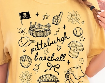 Pittsburgh Baseball Game Day Tee, Yinzer Fan Gift, Pgh Black n Gold Baseball Comfort Colors Shirt