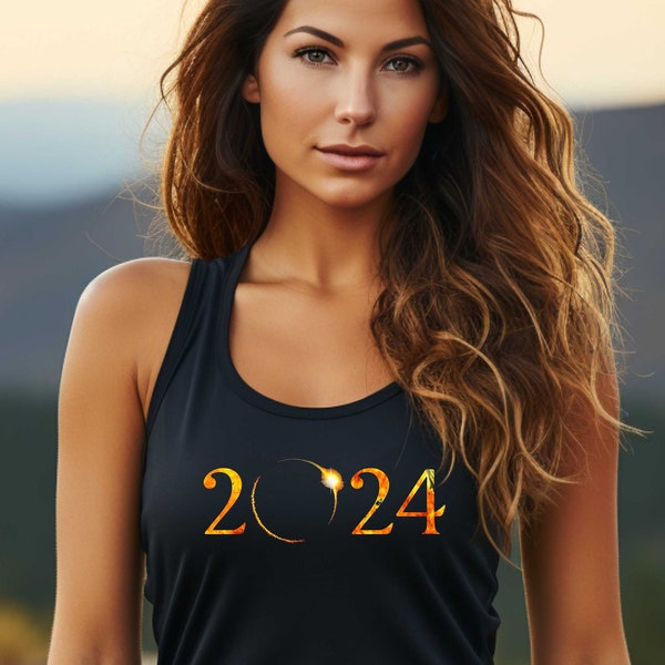 Solar Eclipse 2024 Black Tank Top Shirt - Unique Astronomical Design for Men, Women