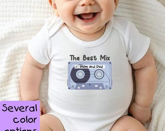 Funny Retro Baby Bodysuit, Baby Shower Gift, 80s 90s Cassette Tape Infant One Piece, New Mom Dad Present, The Best Mix Mom and Dad