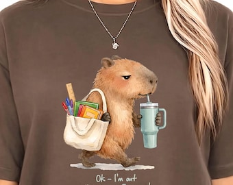 Funny End of School Year Teacher Capybara Comfort Colors T