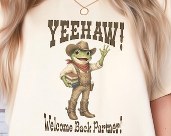 Comfort Colors Cowboy Frog Teacher Shirt, Back to School Teacher T-Shirt,  Welcome Back Partner School Tee, Yeehaw Cowboy Frog T-Shirt