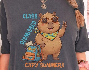 Funny Capybara Teacher Summer Shirt, Class Dismissed Last Day of School Gift, Comfort Colors Tee