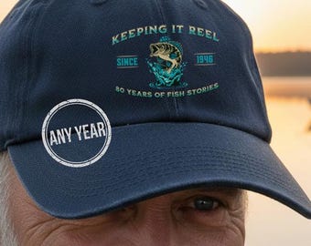 80th Birthday gift for men, Funny 1946 Birthday Fishing Hat, Keeping It Reel Since 1945, Vintage Bass Fishing, 80 Years of Fish Stories